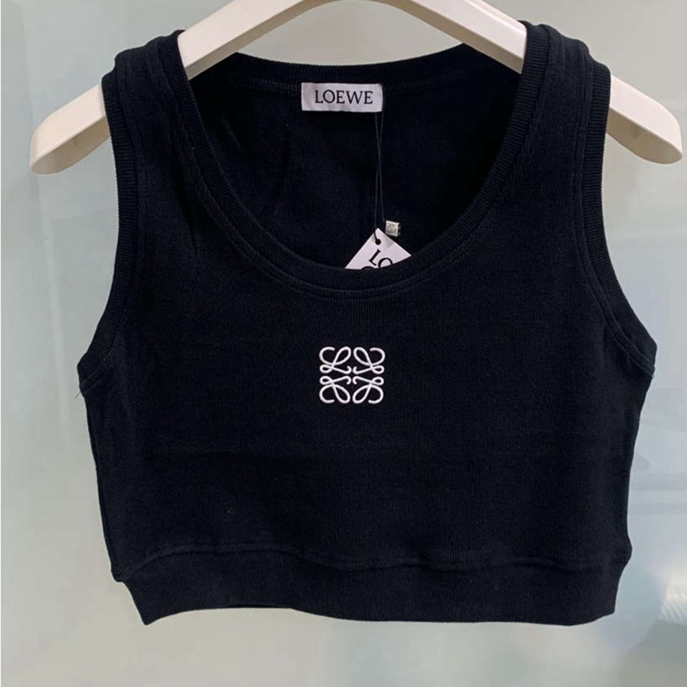 Loewe Black Sleeveless Crop Top with White Emblem